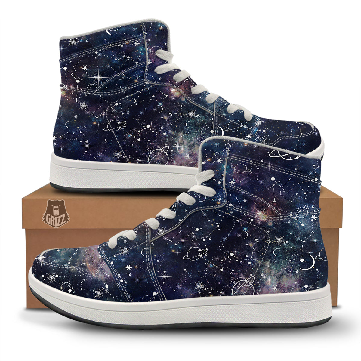 Space Constellation Galaxy Print High Top Sneakers-grizzshop