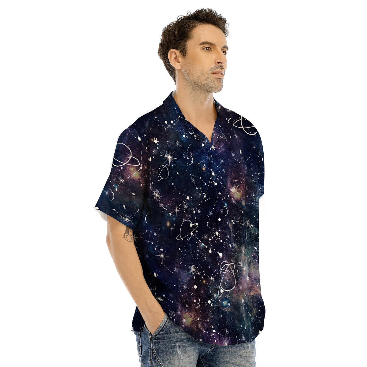 Space Constellation Galaxy Print Men's Hawaiian Shirt-grizzshop