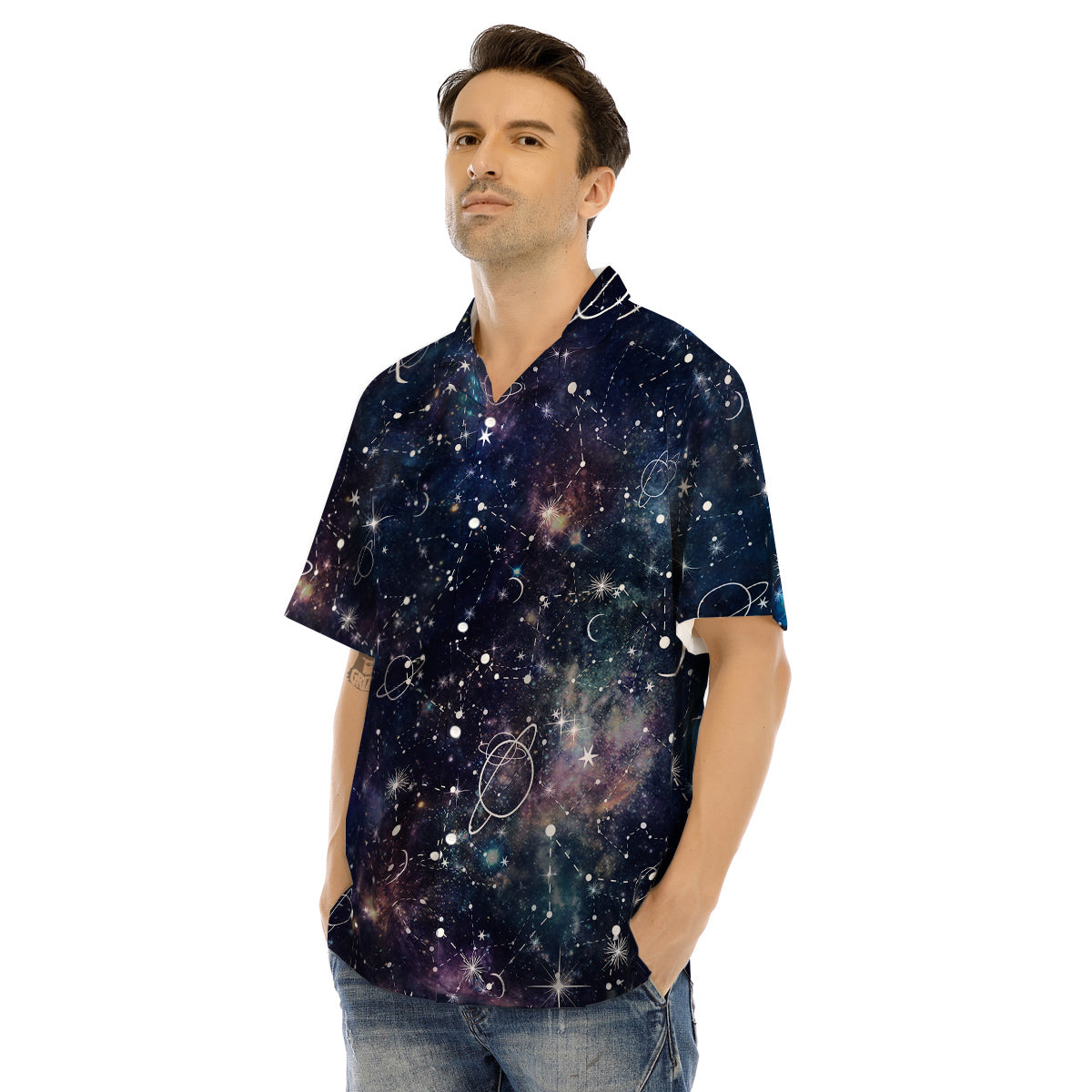 Space Constellation Galaxy Print Men's Hawaiian Shirt-grizzshop
