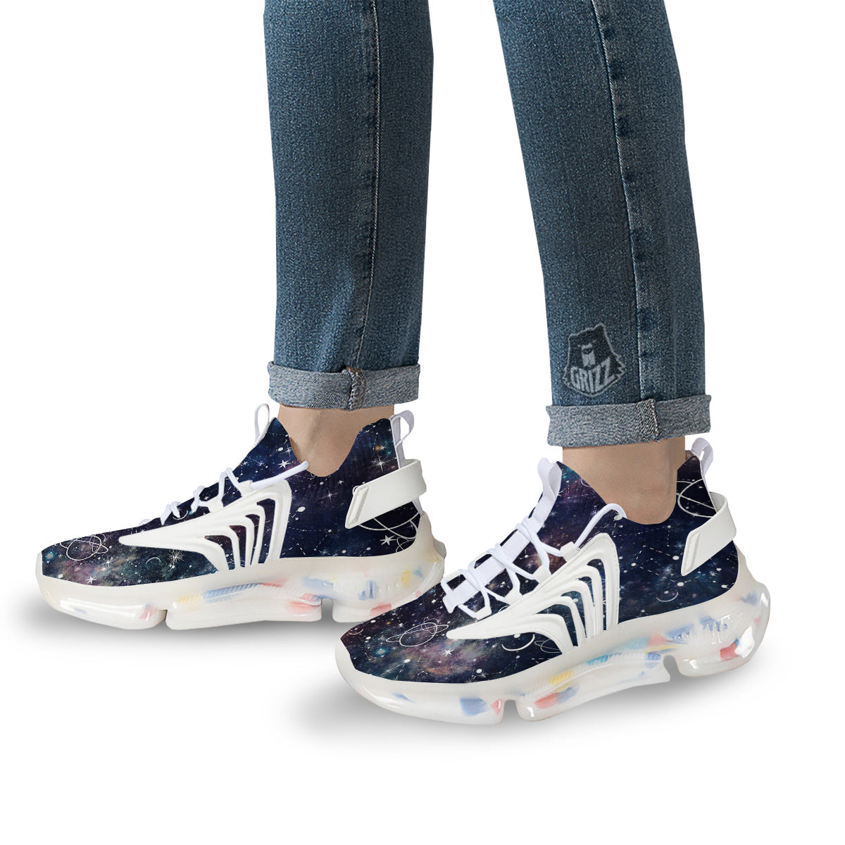 Space Constellation Galaxy Print White Gym Shoes-grizzshop