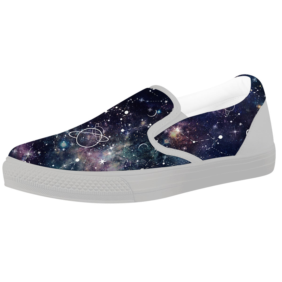 Space Constellation Galaxy Print White Slip On Shoes-grizzshop