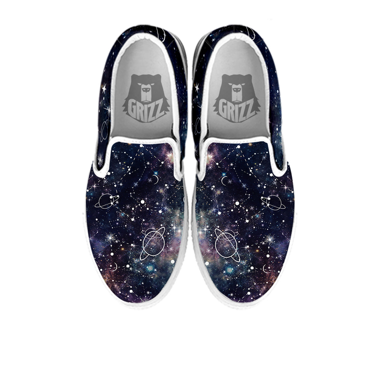 Space Constellation Galaxy Print White Slip On Shoes-grizzshop