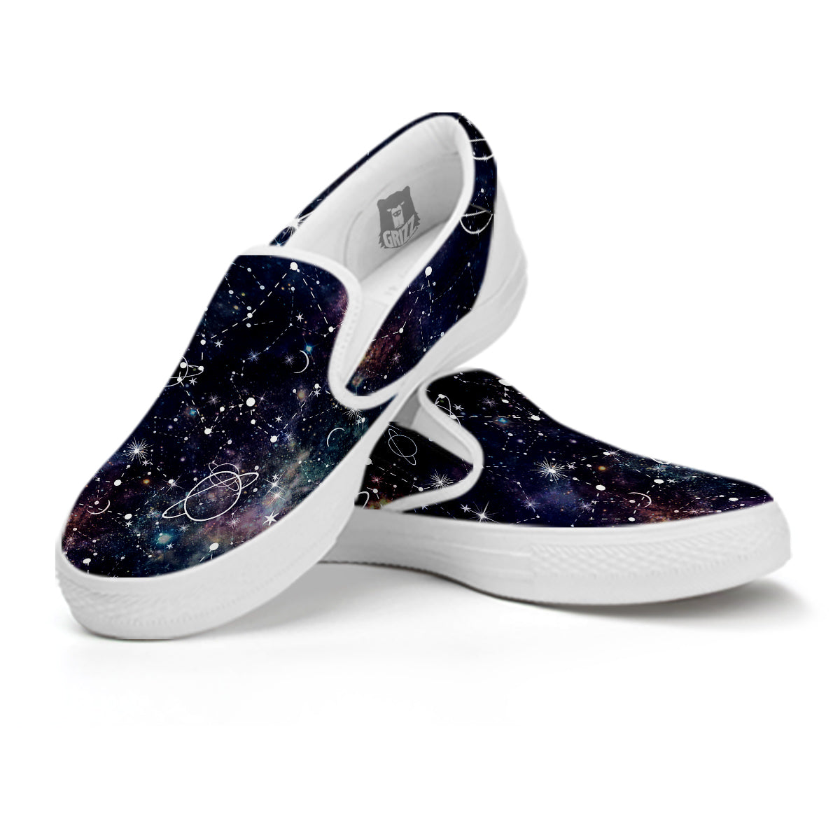 Space Constellation Galaxy Print White Slip On Shoes-grizzshop