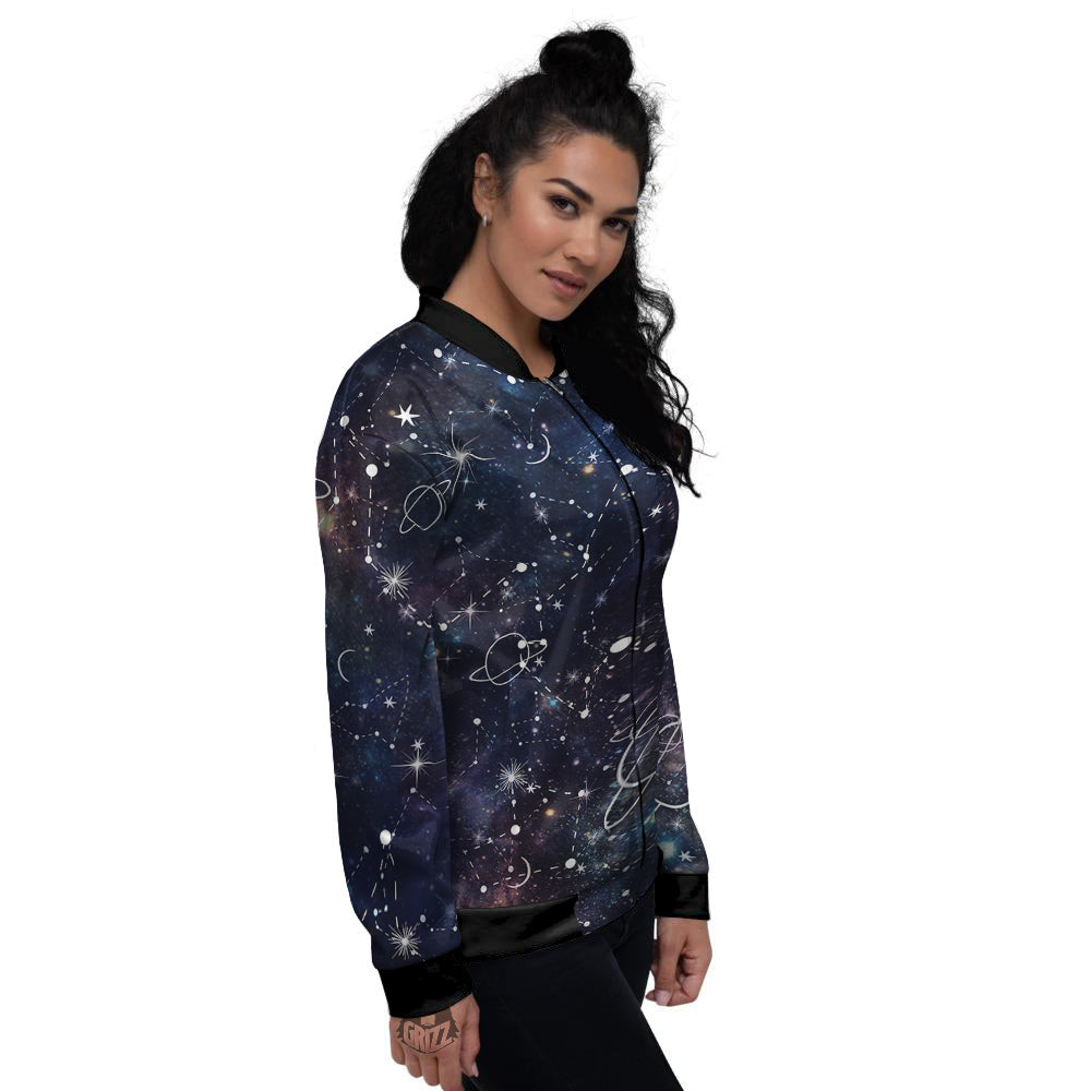 Space Constellation Galaxy Print Women's Bomber Jacket-grizzshop