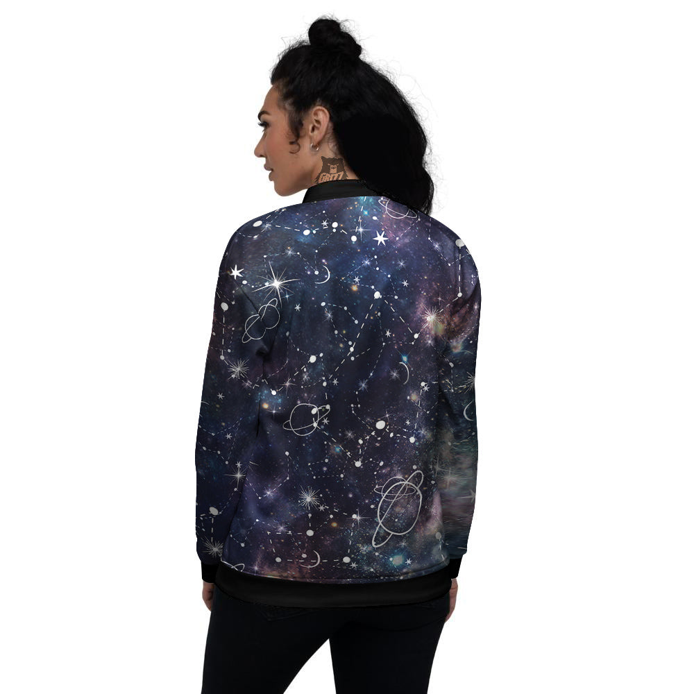 Space Constellation Galaxy Print Women's Bomber Jacket-grizzshop