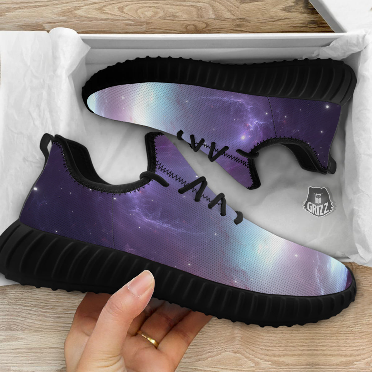 Space Cosmic Print Black Walking Shoes-grizzshop