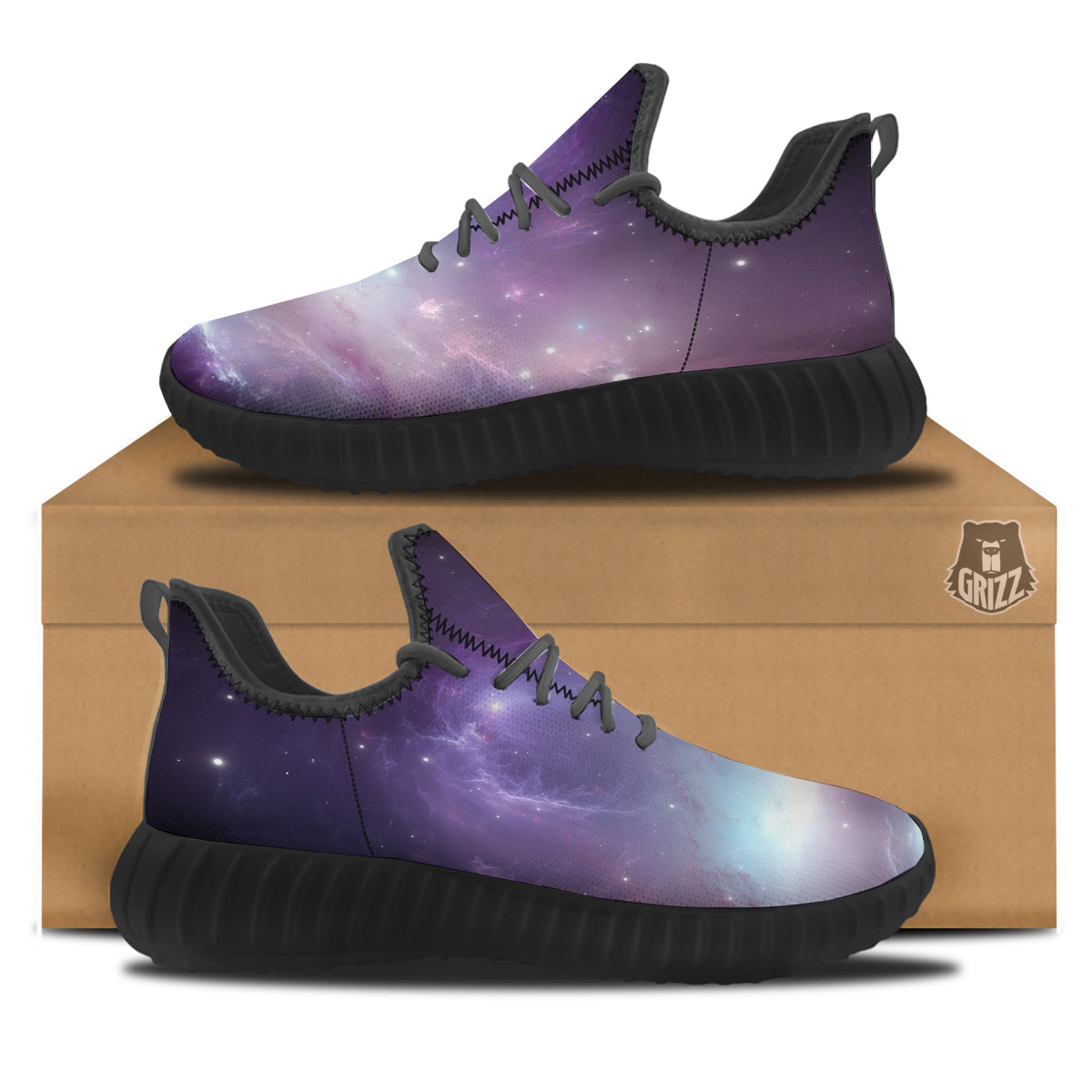 Space Cosmic Print Black Walking Shoes-grizzshop