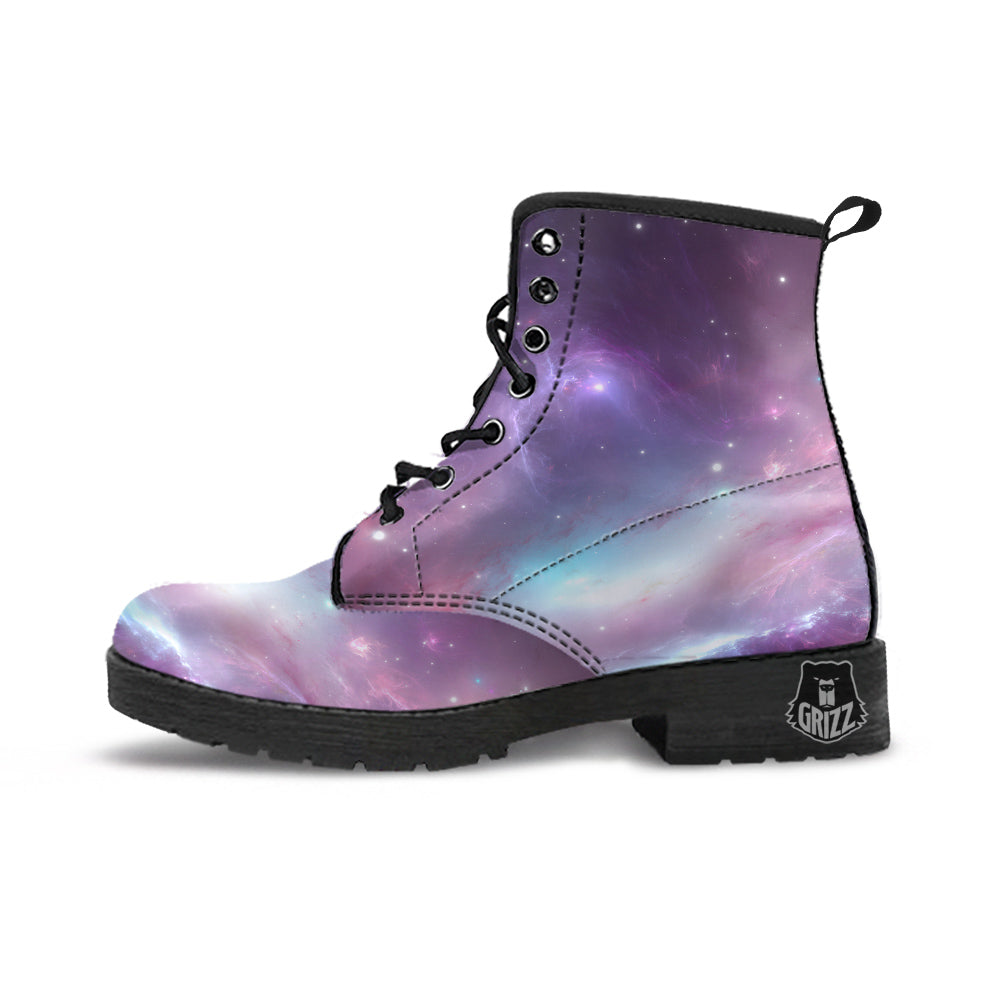 Space Cosmic Print Leather Boots-grizzshop