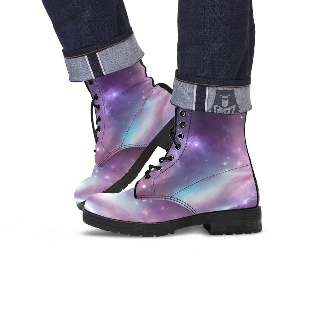 Space Cosmic Print Leather Boots-grizzshop