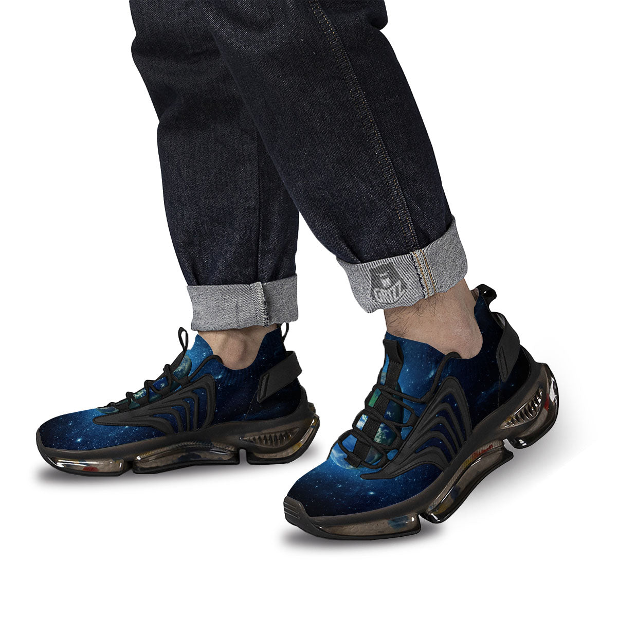 Space Earth Planet And Print Black Gym Shoes-grizzshop