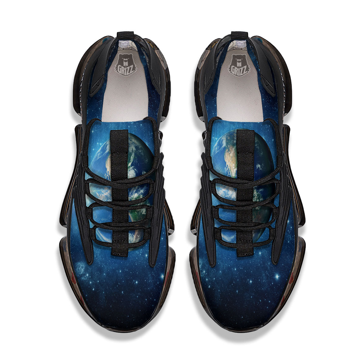 Space Earth Planet And Print Black Gym Shoes-grizzshop