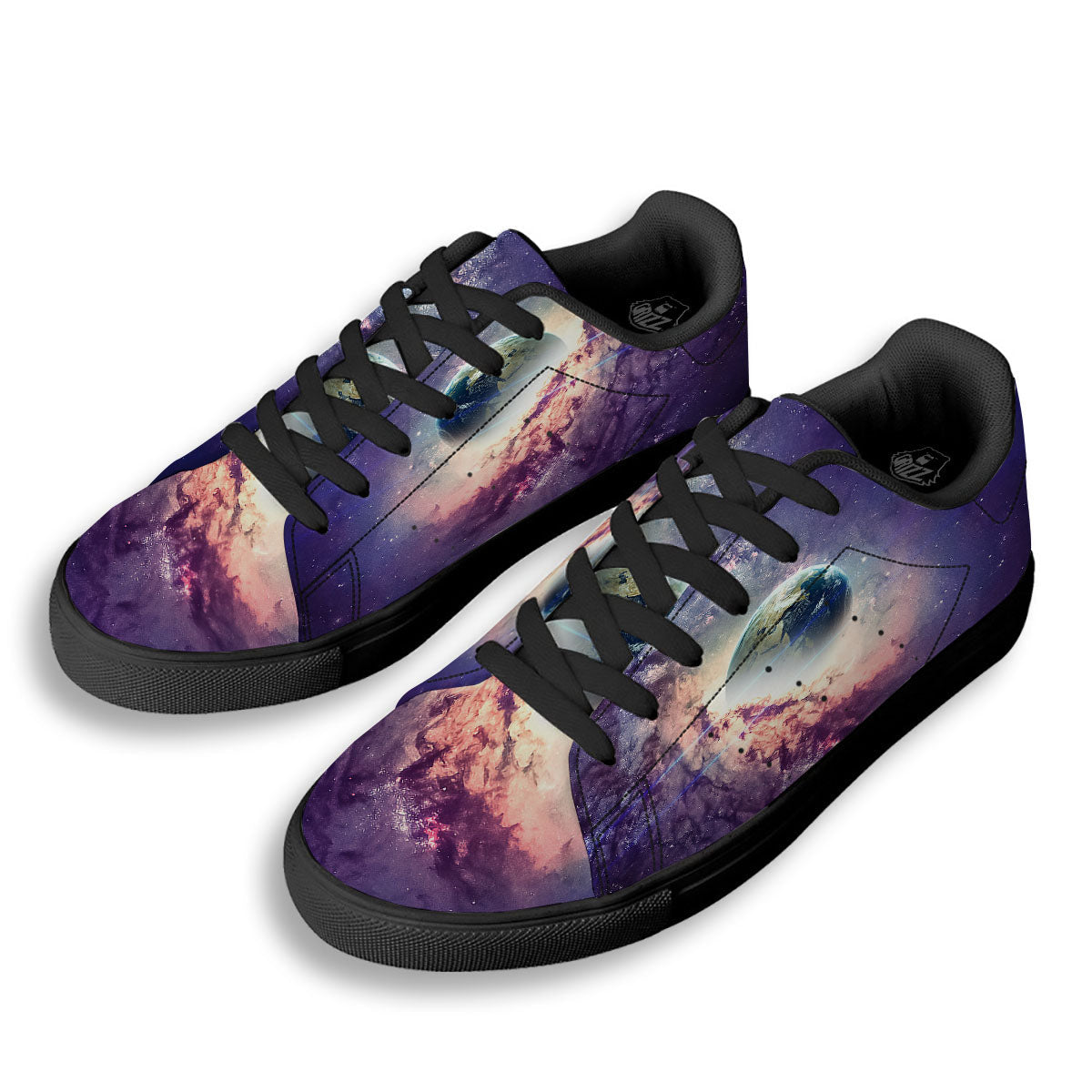 Space Endless Print Black Low Top Sneakers-grizzshop