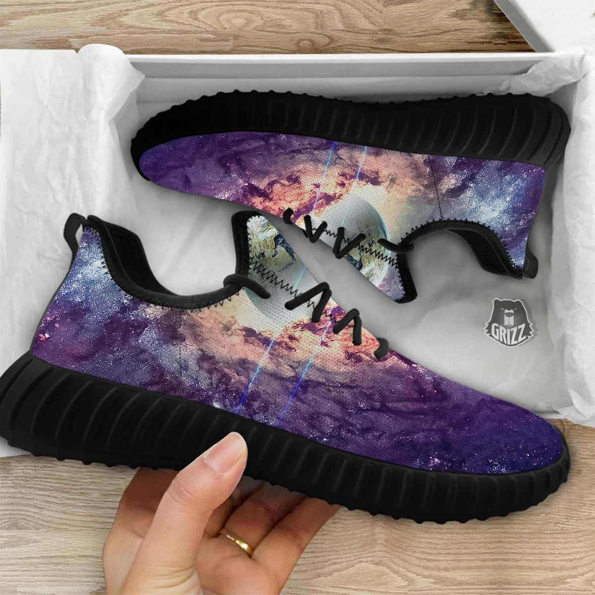 Space Endless Print Black Walking Shoes-grizzshop