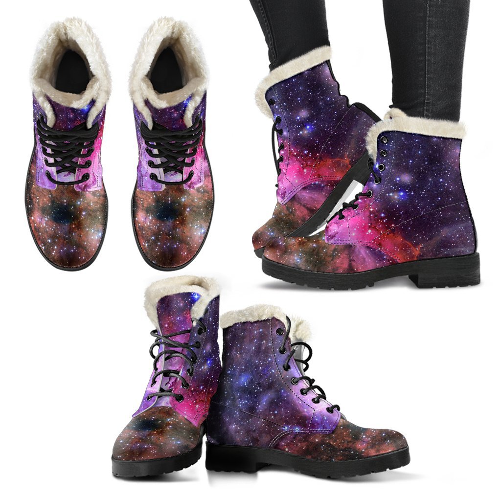 Space Galaxy Purple Stardust Print Comfy Winter Boots-grizzshop