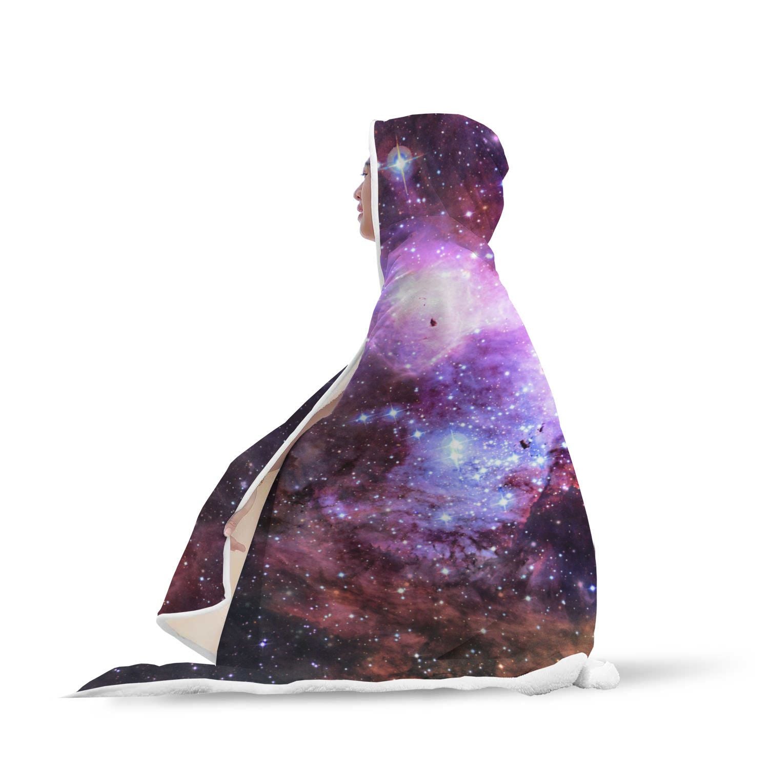 Space Galaxy Purple Stardust Print Hooded Blanket-grizzshop