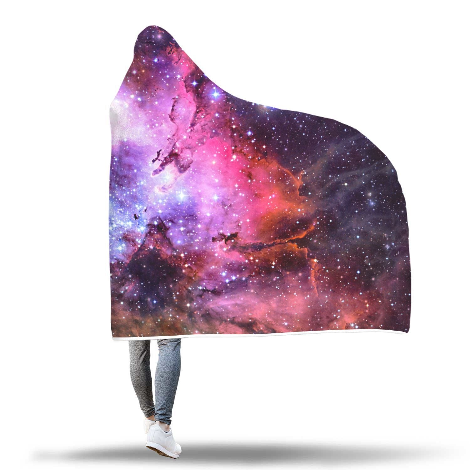 Space Galaxy Purple Stardust Print Hooded Blanket-grizzshop