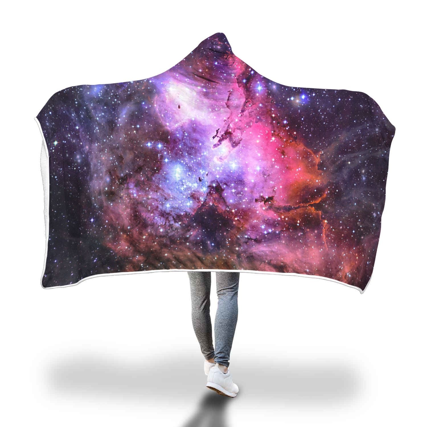 Space Galaxy Purple Stardust Print Hooded Blanket-grizzshop