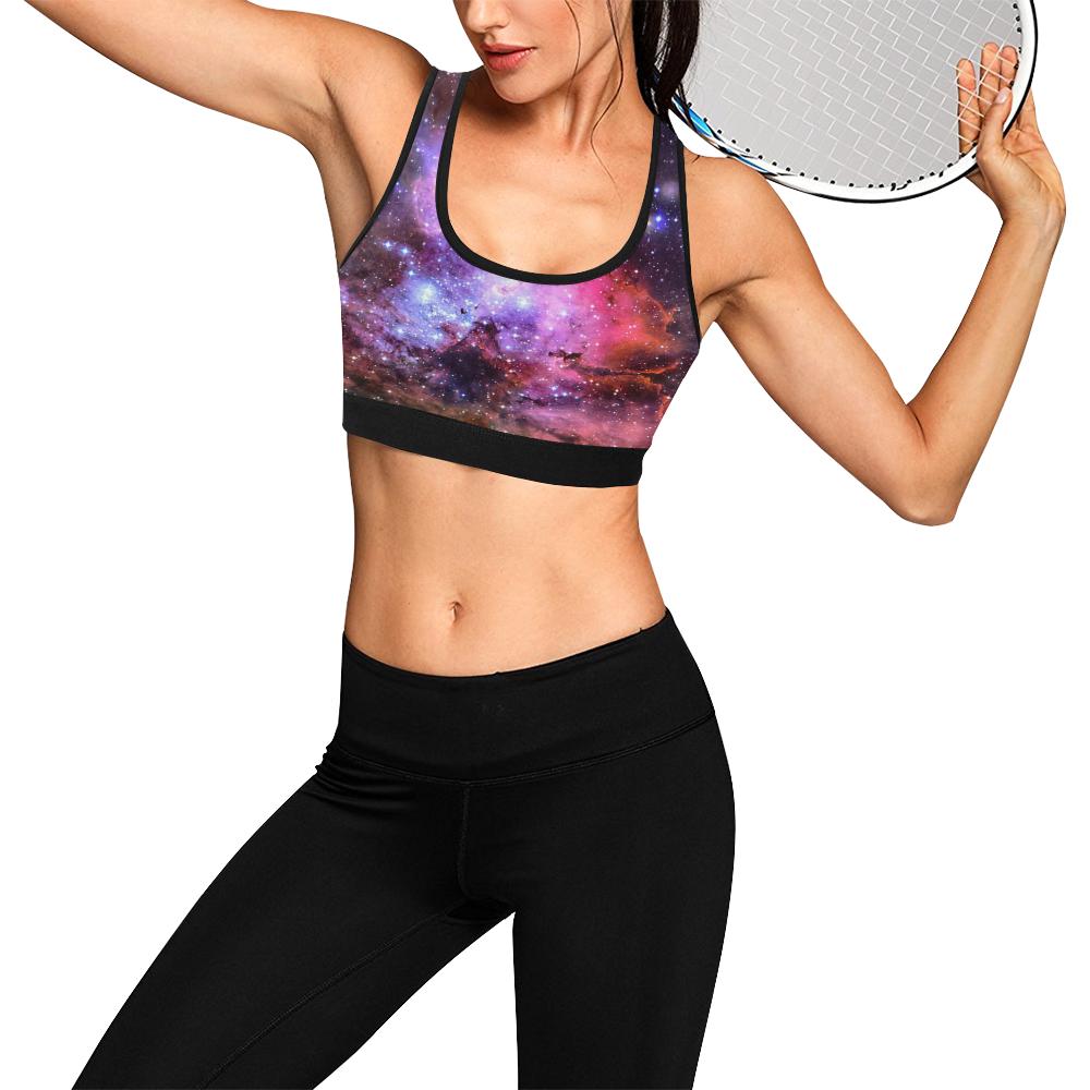 Space Galaxy Purple Stardust Print Women Sports Bra-grizzshop