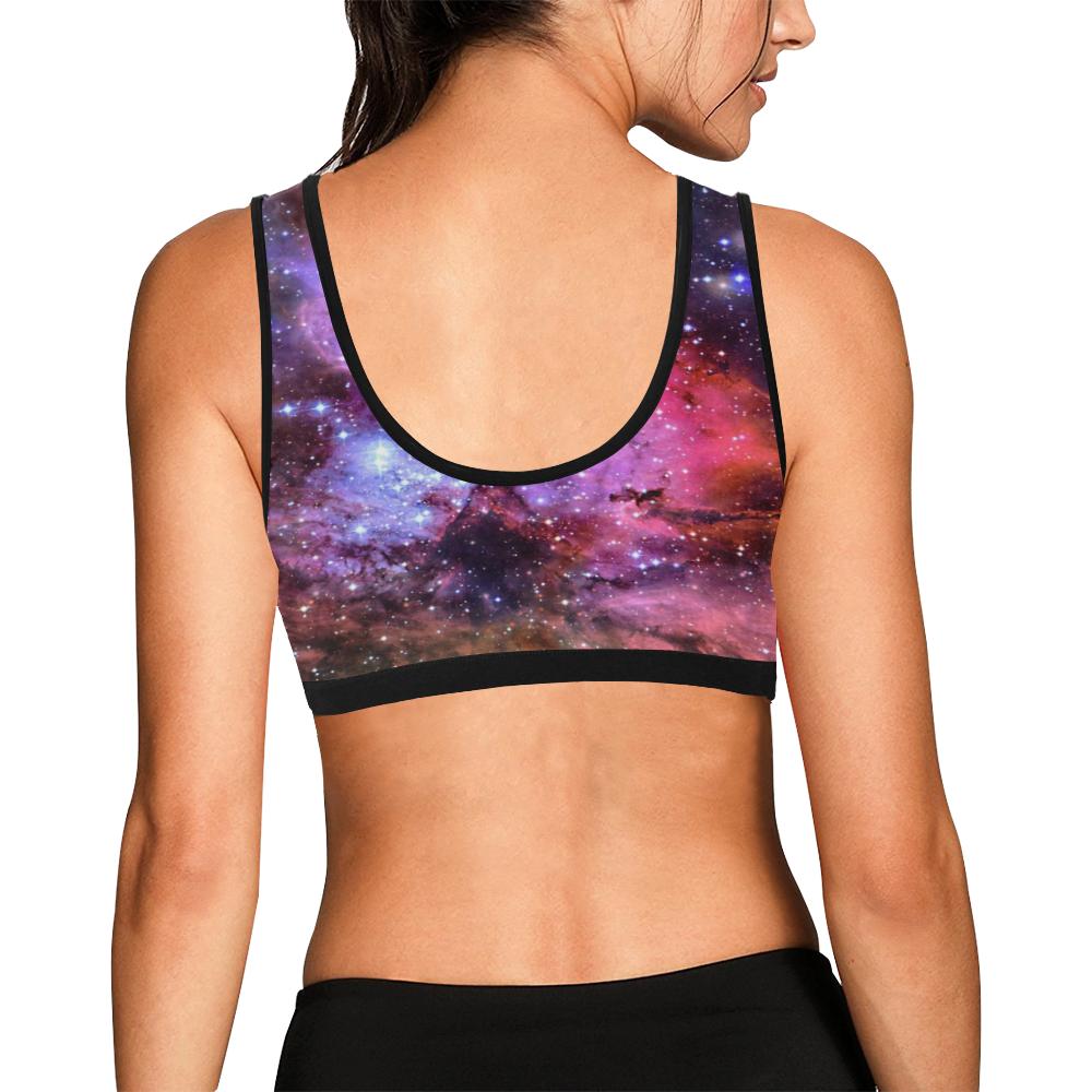 Space Galaxy Purple Stardust Print Women Sports Bra-grizzshop
