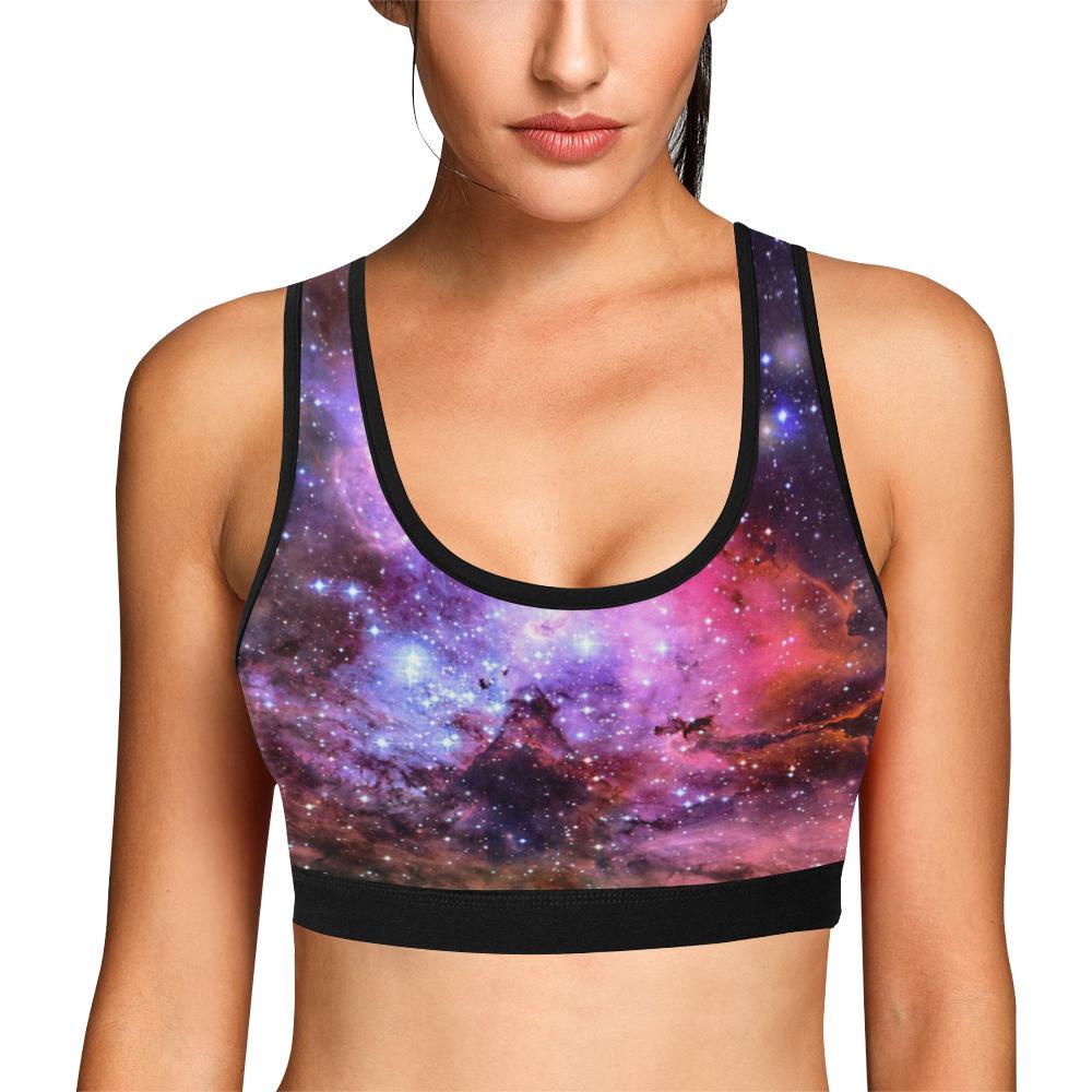 Space Galaxy Purple Stardust Print Women Sports Bra-grizzshop