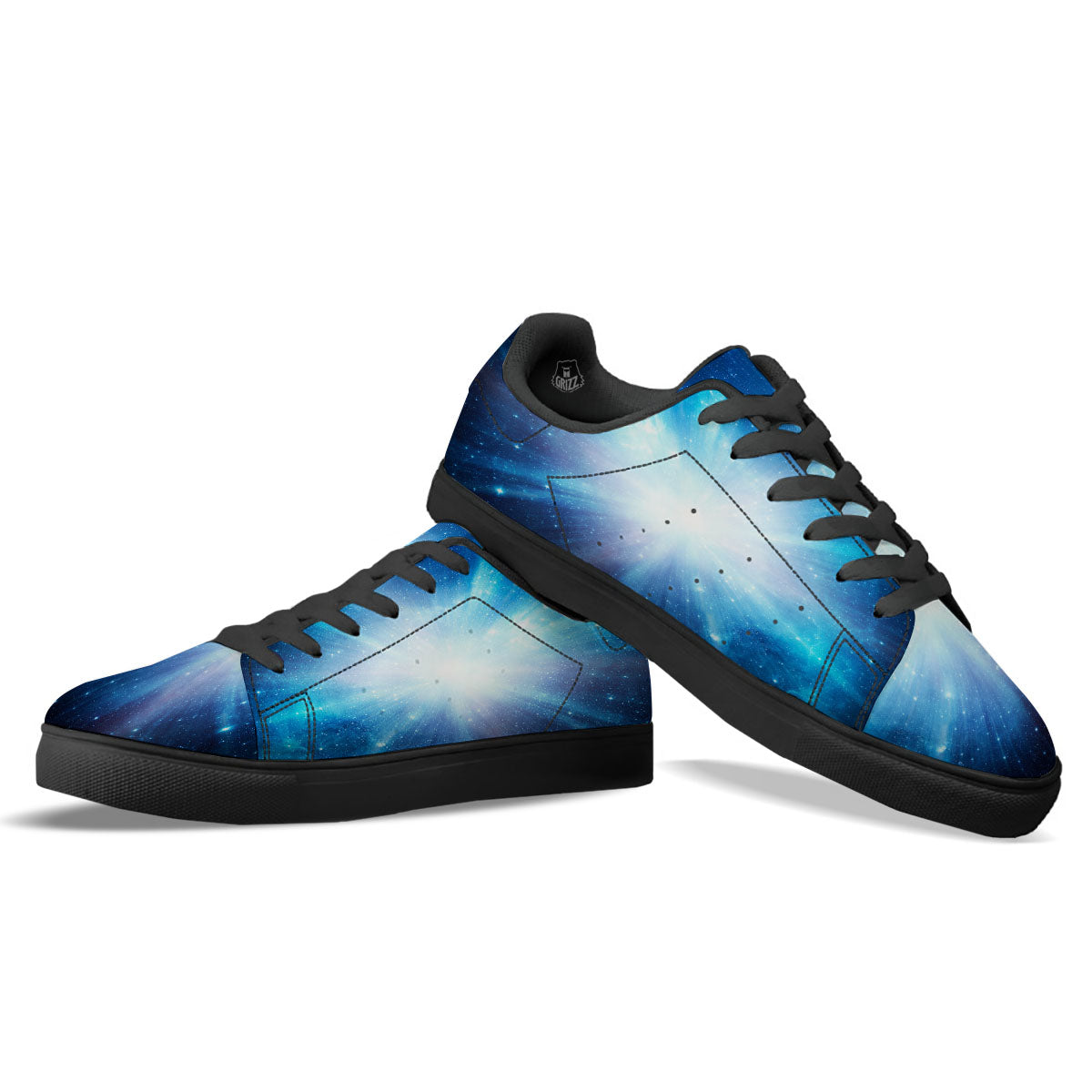 Space Light Blue Print Black Low Top Sneakers-grizzshop