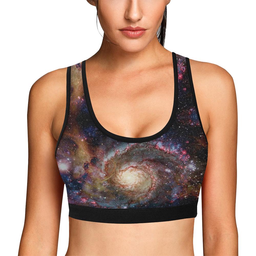 Space Milky Way Galaxy Print Women Sports Bra-grizzshop