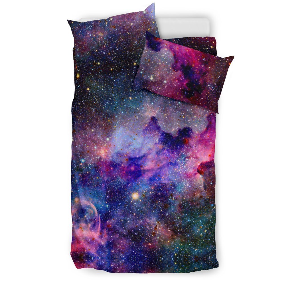 Space Galaxy Purple Stardust Print Duvet Cover Bedding Set-grizzshop