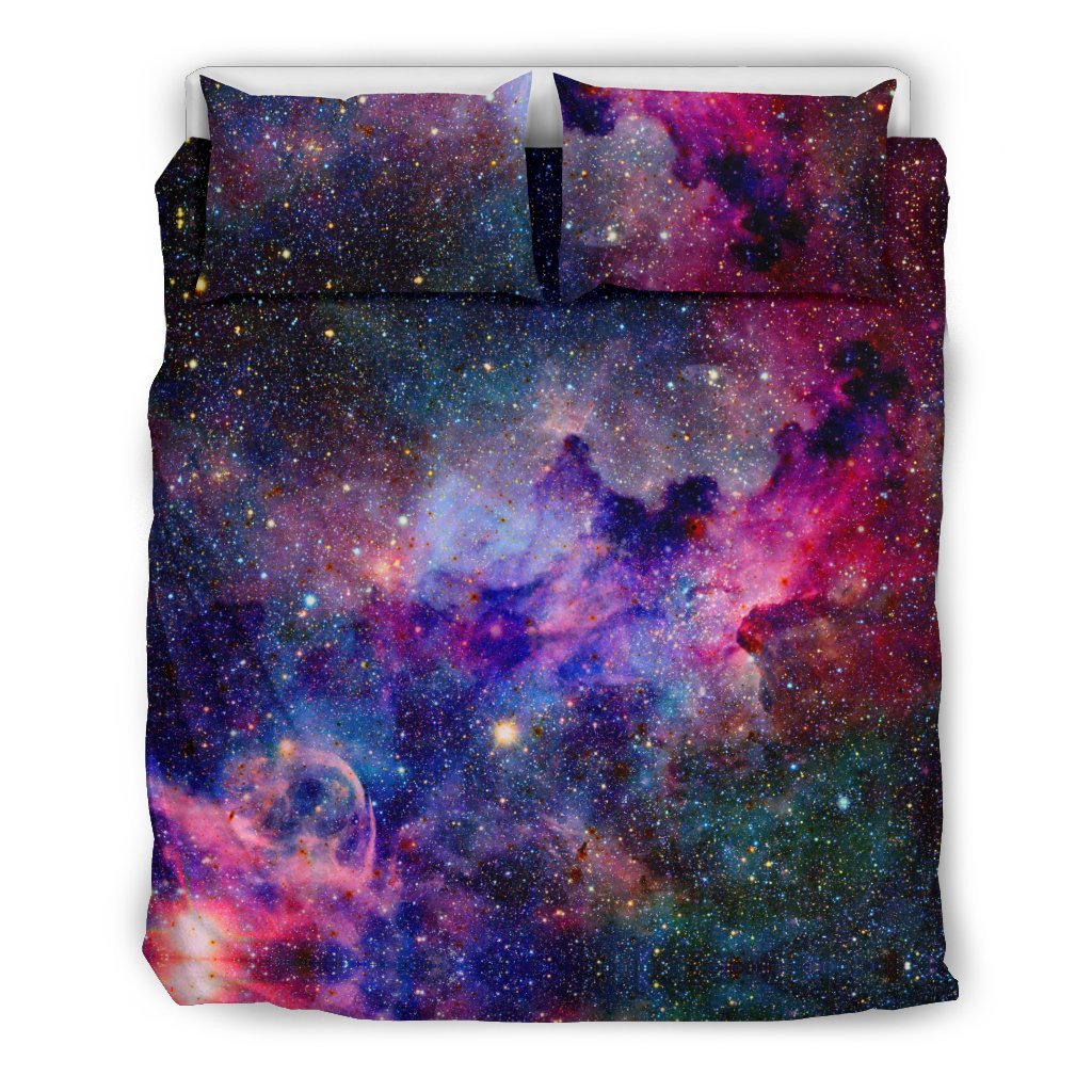 Space Galaxy Purple Stardust Print Duvet Cover Bedding Set-grizzshop