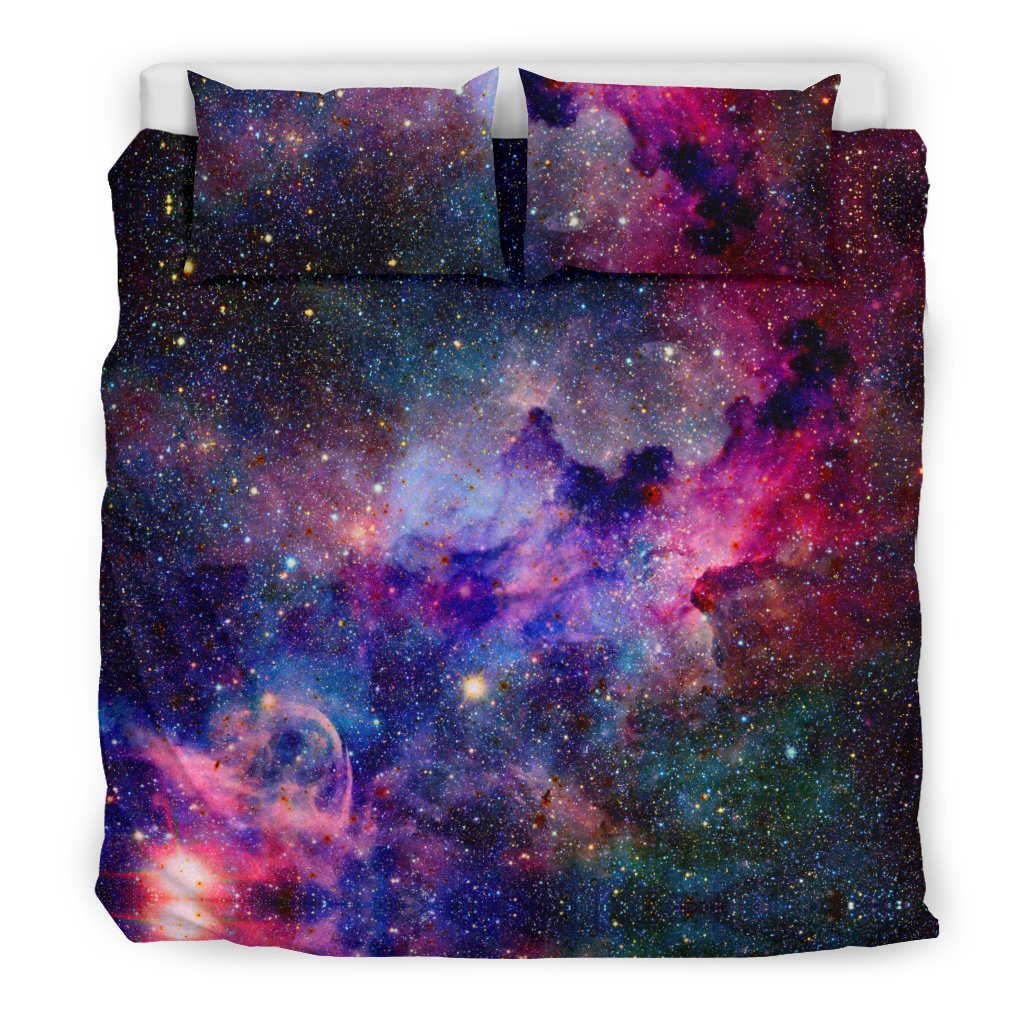 Space Galaxy Purple Stardust Print Duvet Cover Bedding Set-grizzshop