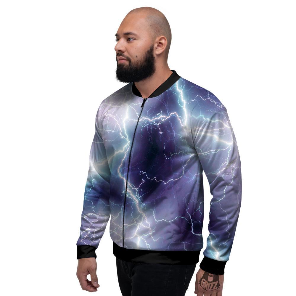 Spark Lightning Print Men's Bomber Jacket-grizzshop
