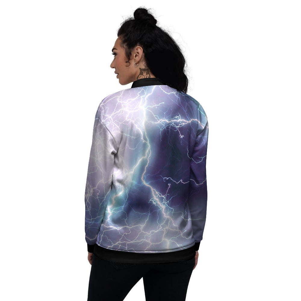 Spark Lightning Print Women's Bomber Jacket-grizzshop