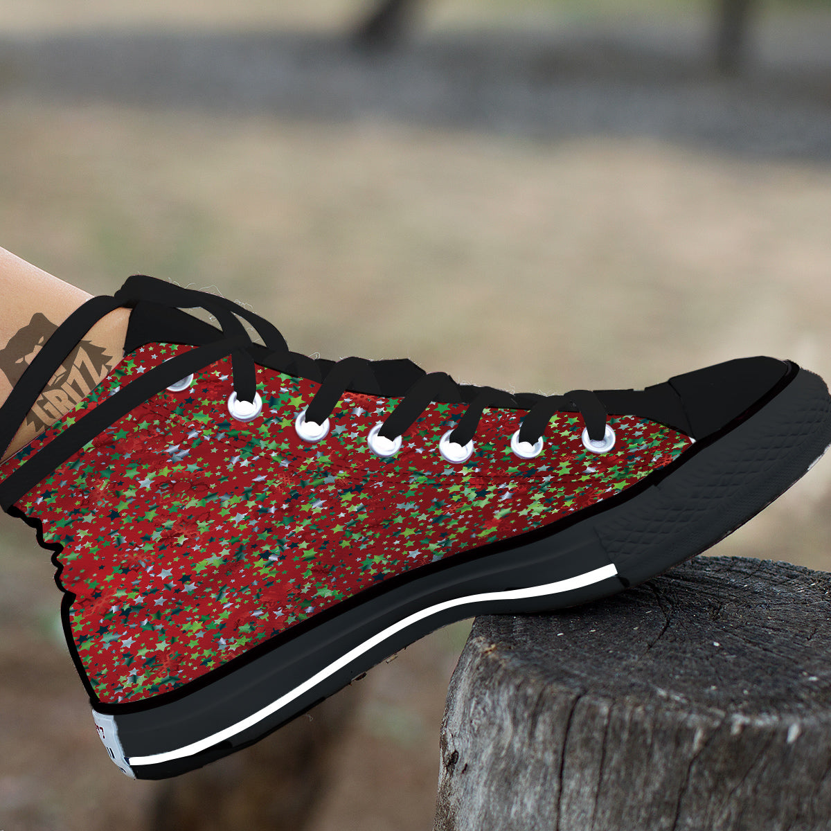Sparkle Christmas Print Black High Top Shoes-grizzshop