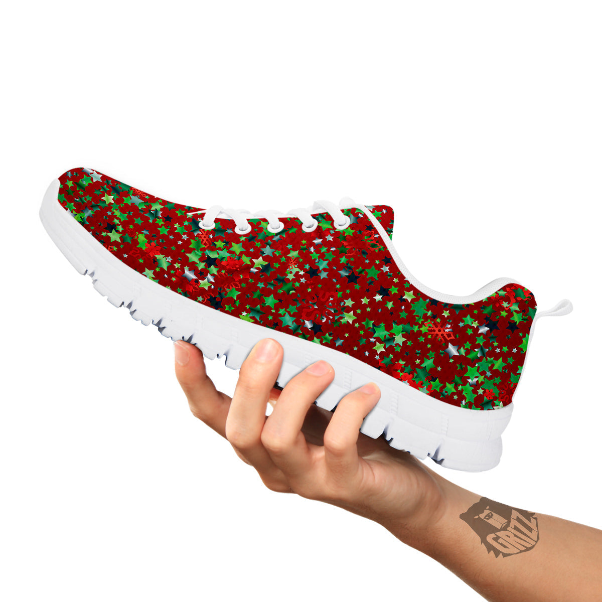 Sparkle Christmas Print White Sneaker-grizzshop