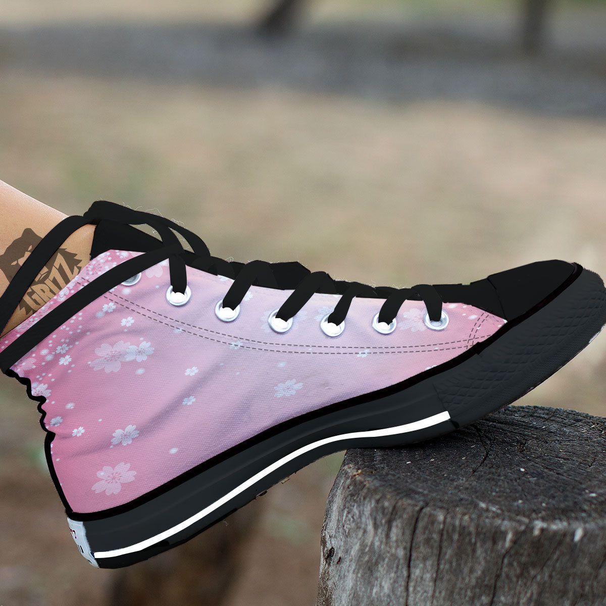 Sparkle Floral Print Black High Top Shoes-grizzshop