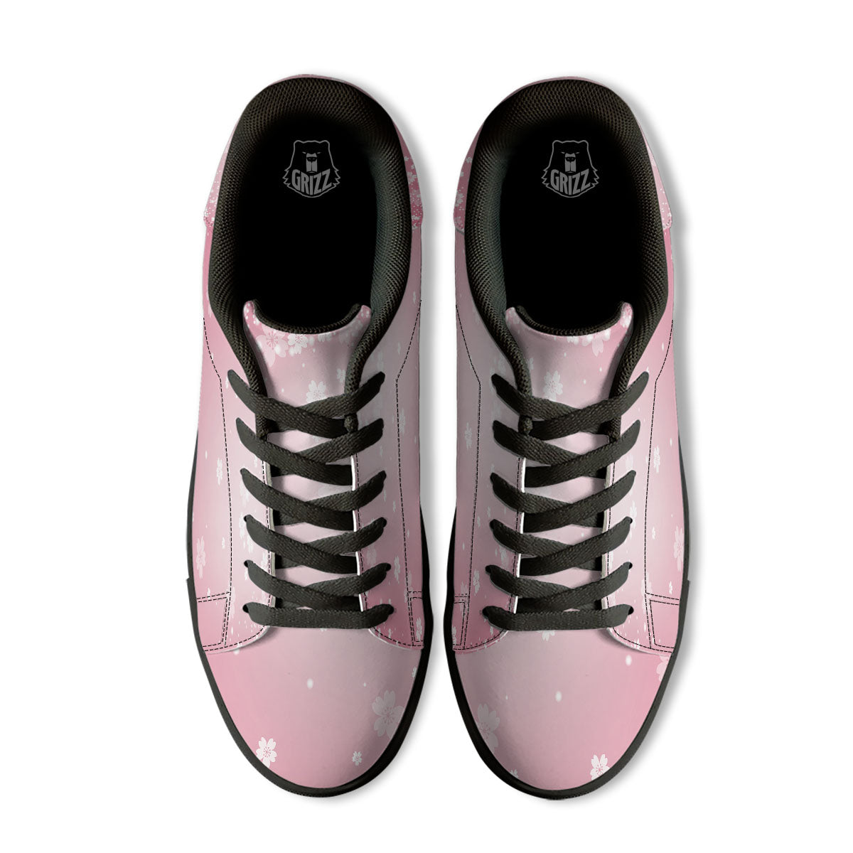 Sparkle Floral Print Black Low Top Sneakers-grizzshop