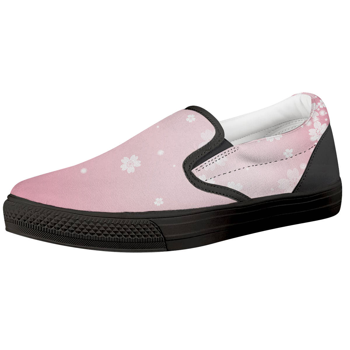 Sparkle Floral Print Black Slip On Shoes-grizzshop