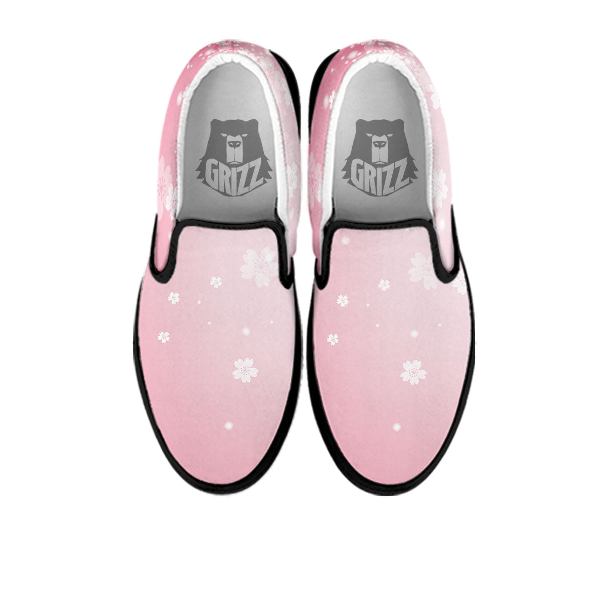 Sparkle Floral Print Black Slip On Shoes-grizzshop