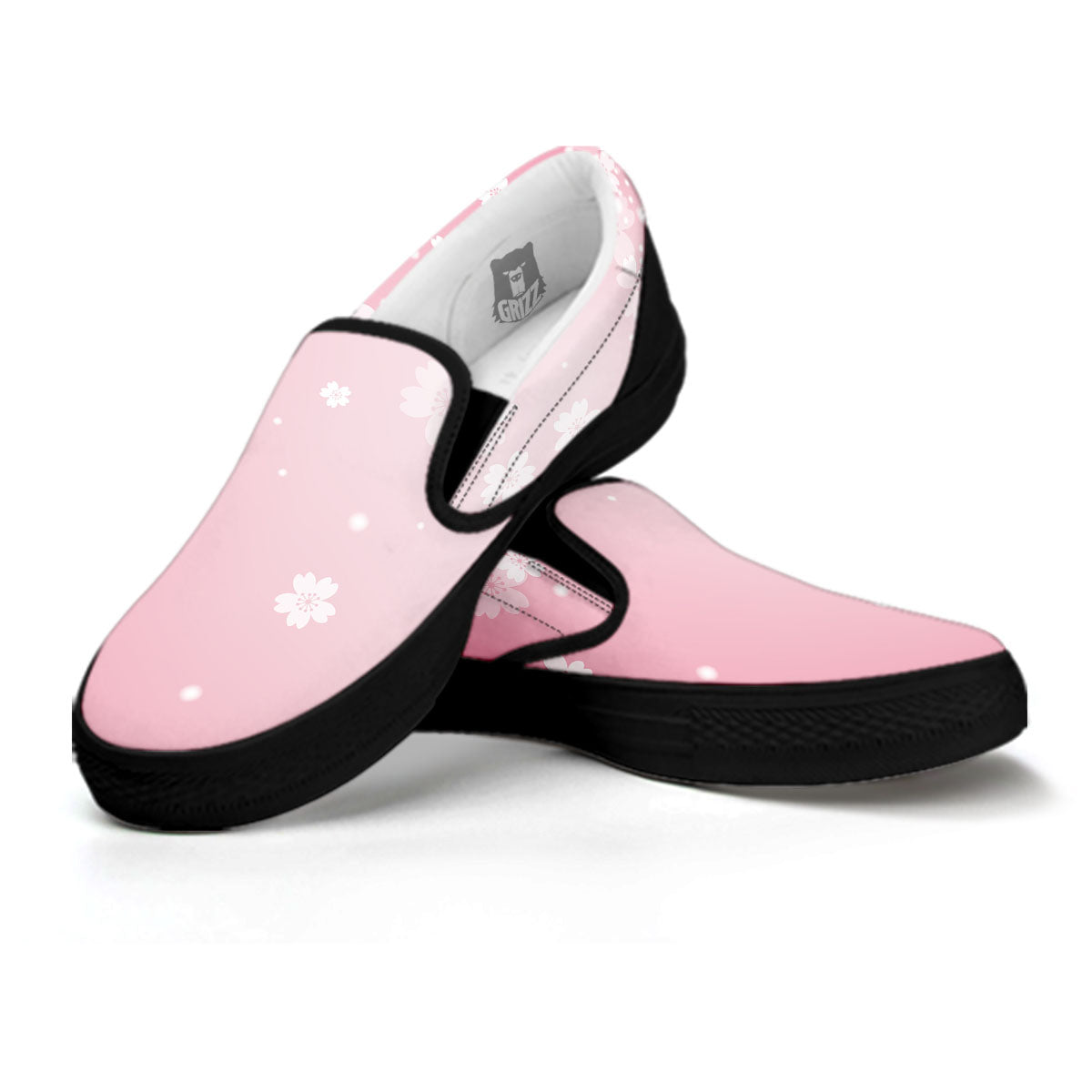 Sparkle Floral Print Black Slip On Shoes-grizzshop