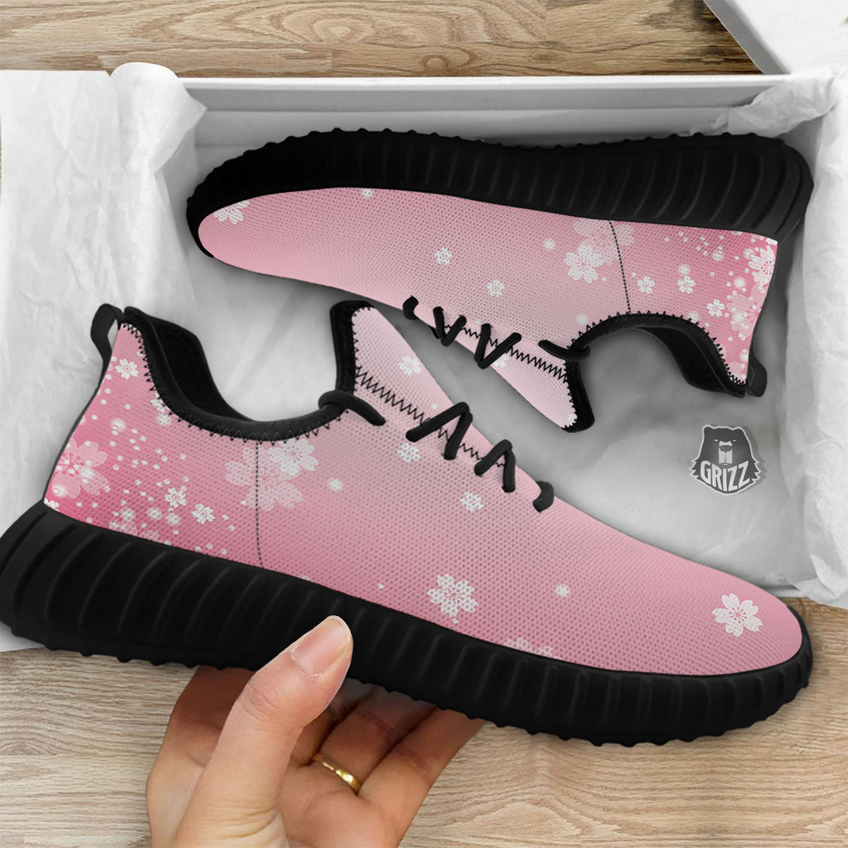 Sparkle Floral Print Black Walking Shoes-grizzshop