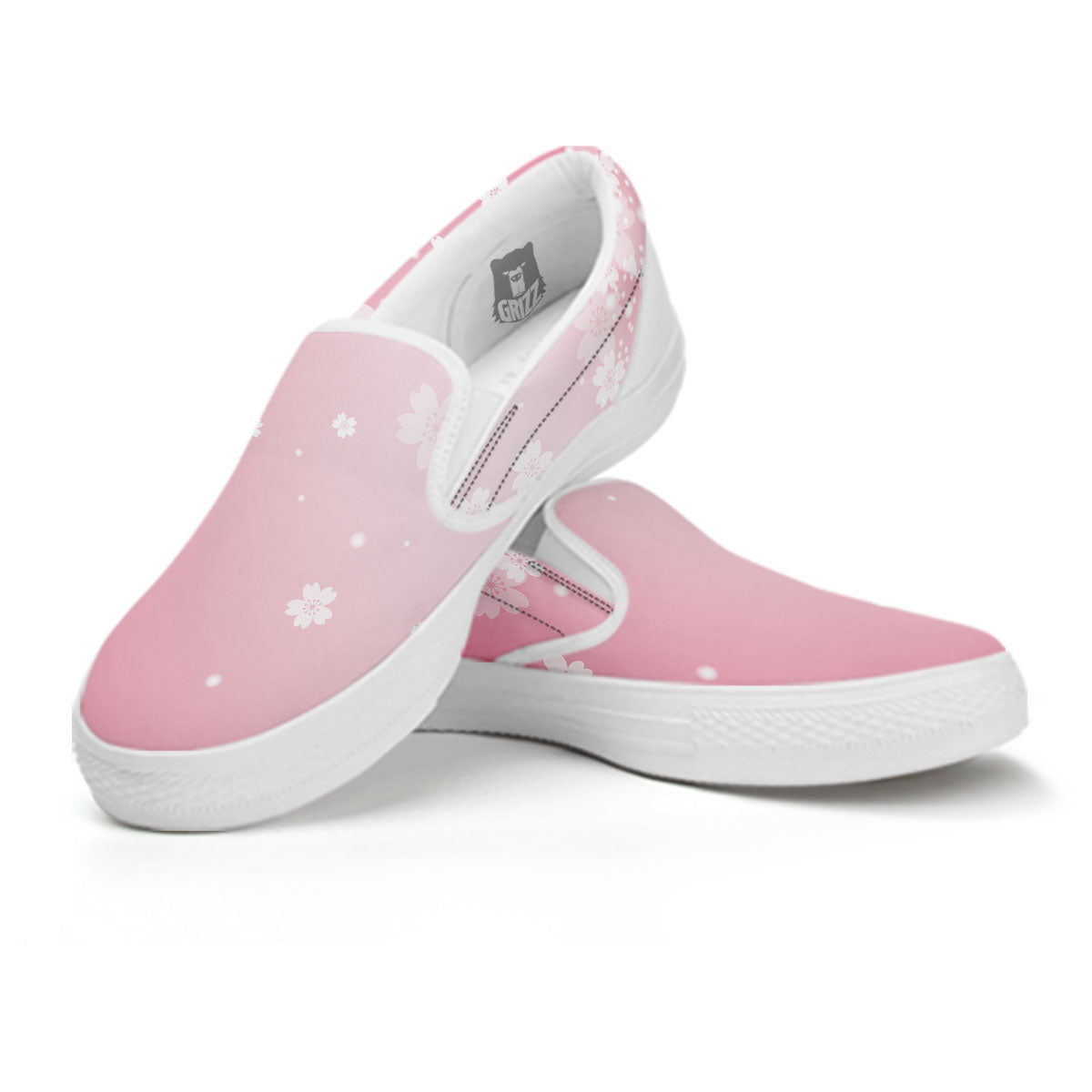 Sparkle Floral Print White Slip On Shoes-grizzshop