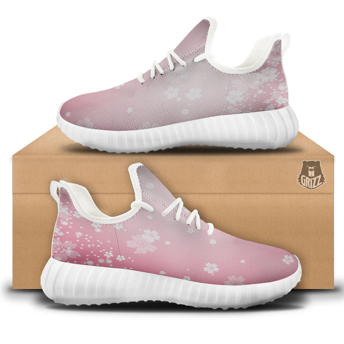 Sparkle Floral Print White Walking Shoes-grizzshop