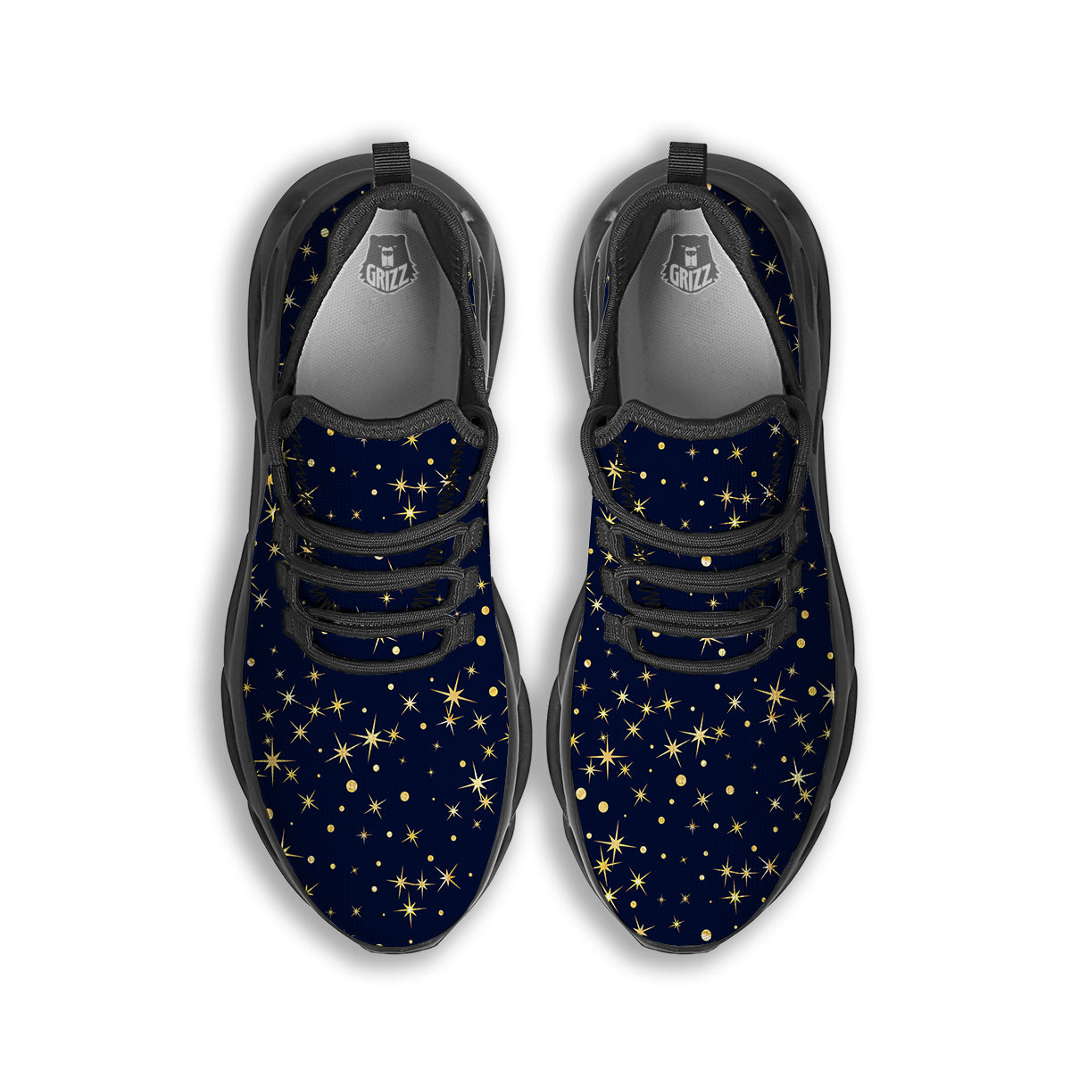 Sparkle Shiny Print Pattern Black Running Shoes-grizzshop