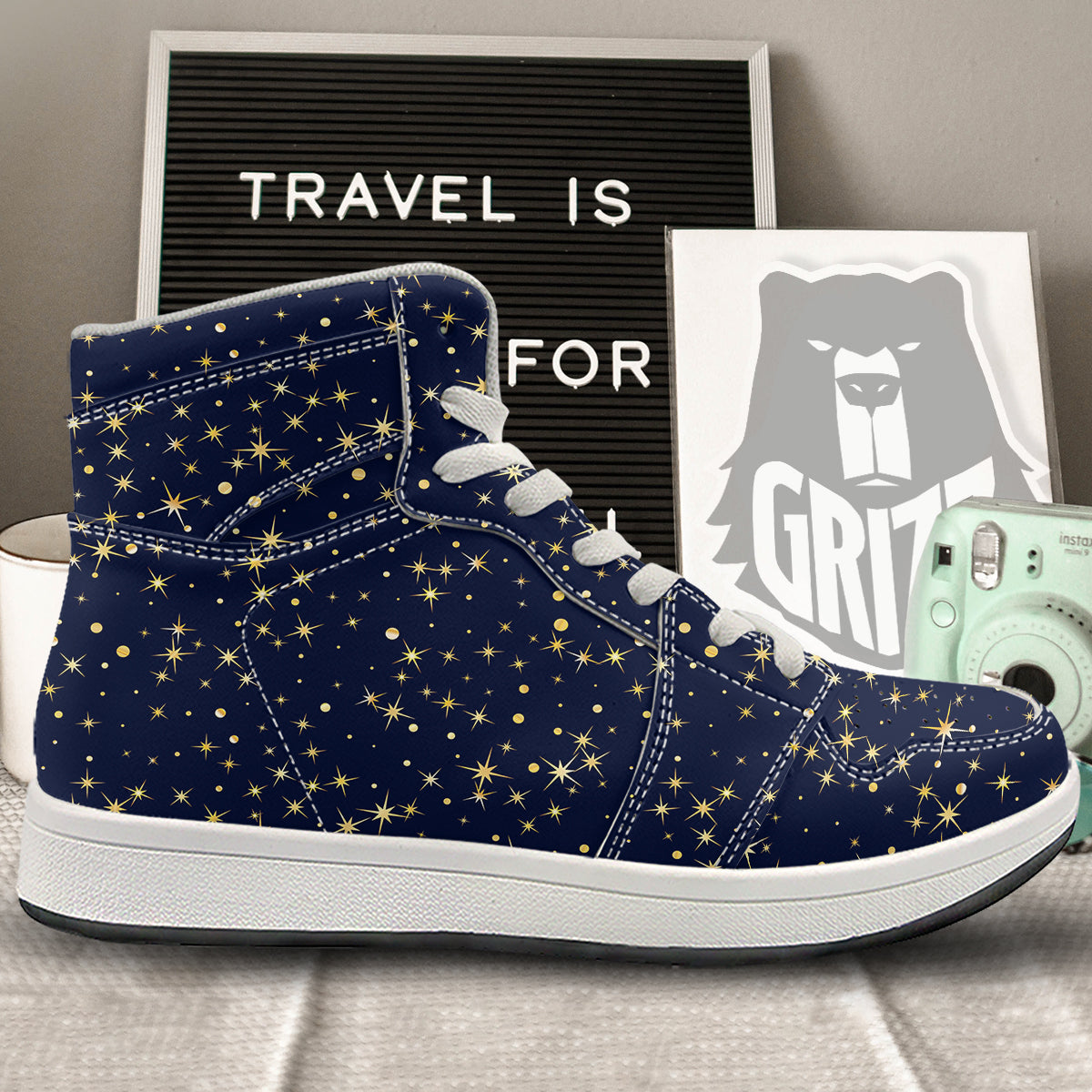 Sparkle Shiny Print Pattern High Top Sneakers-grizzshop