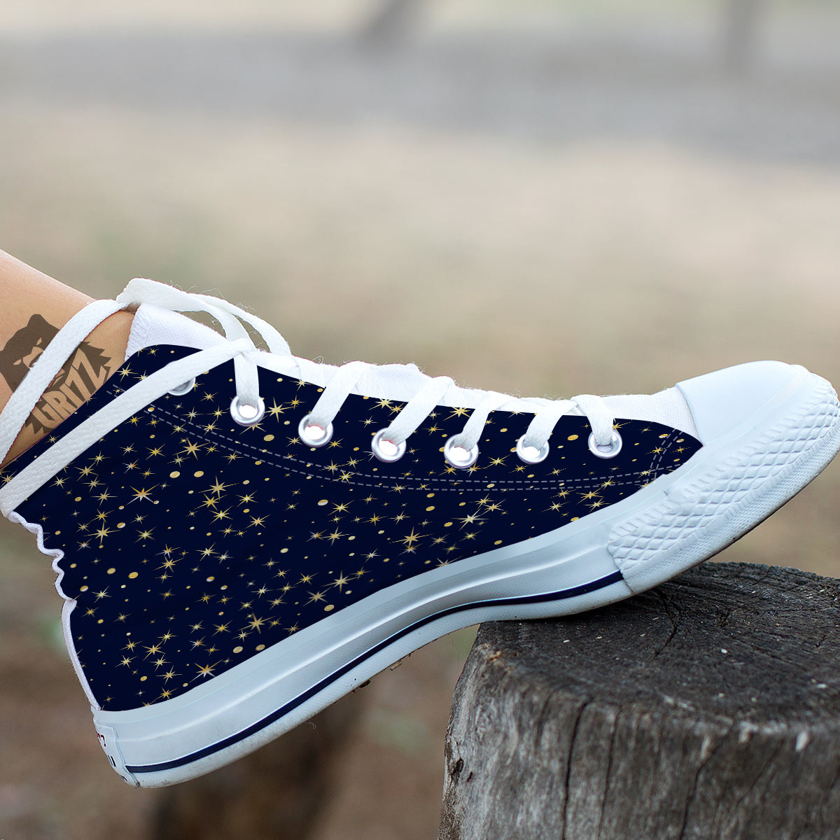 Sparkle Shiny Print Pattern White High Top Shoes-grizzshop