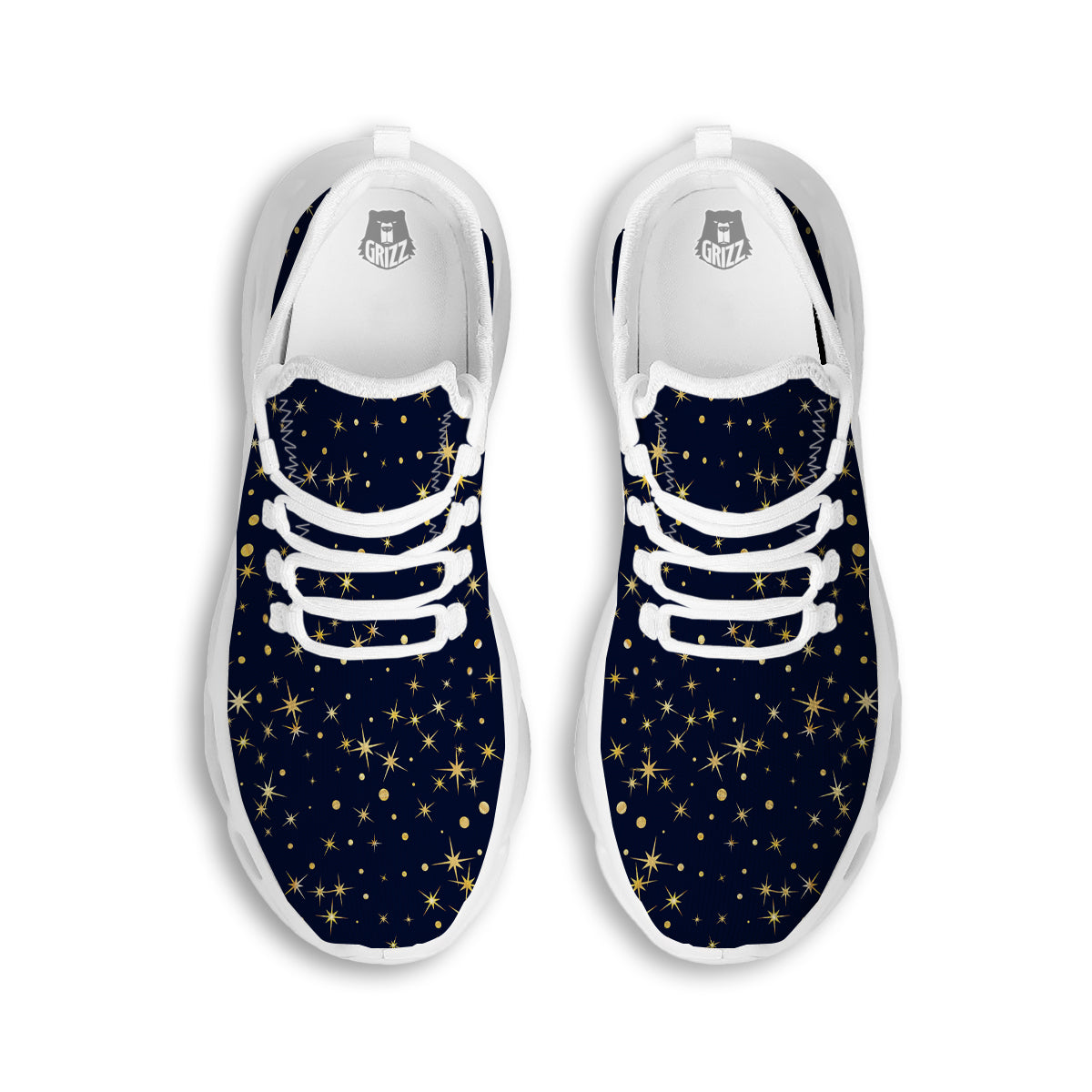 Sparkle Shiny Print Pattern White Running Shoes-grizzshop