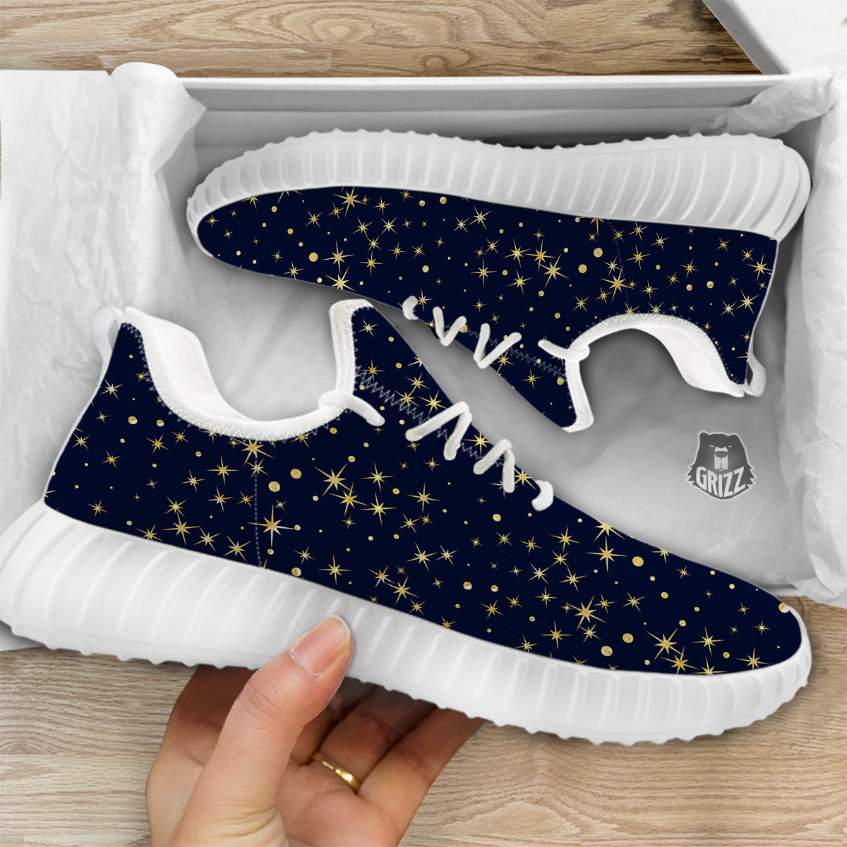 Sparkle Shiny Print Pattern White Walking Shoes-grizzshop