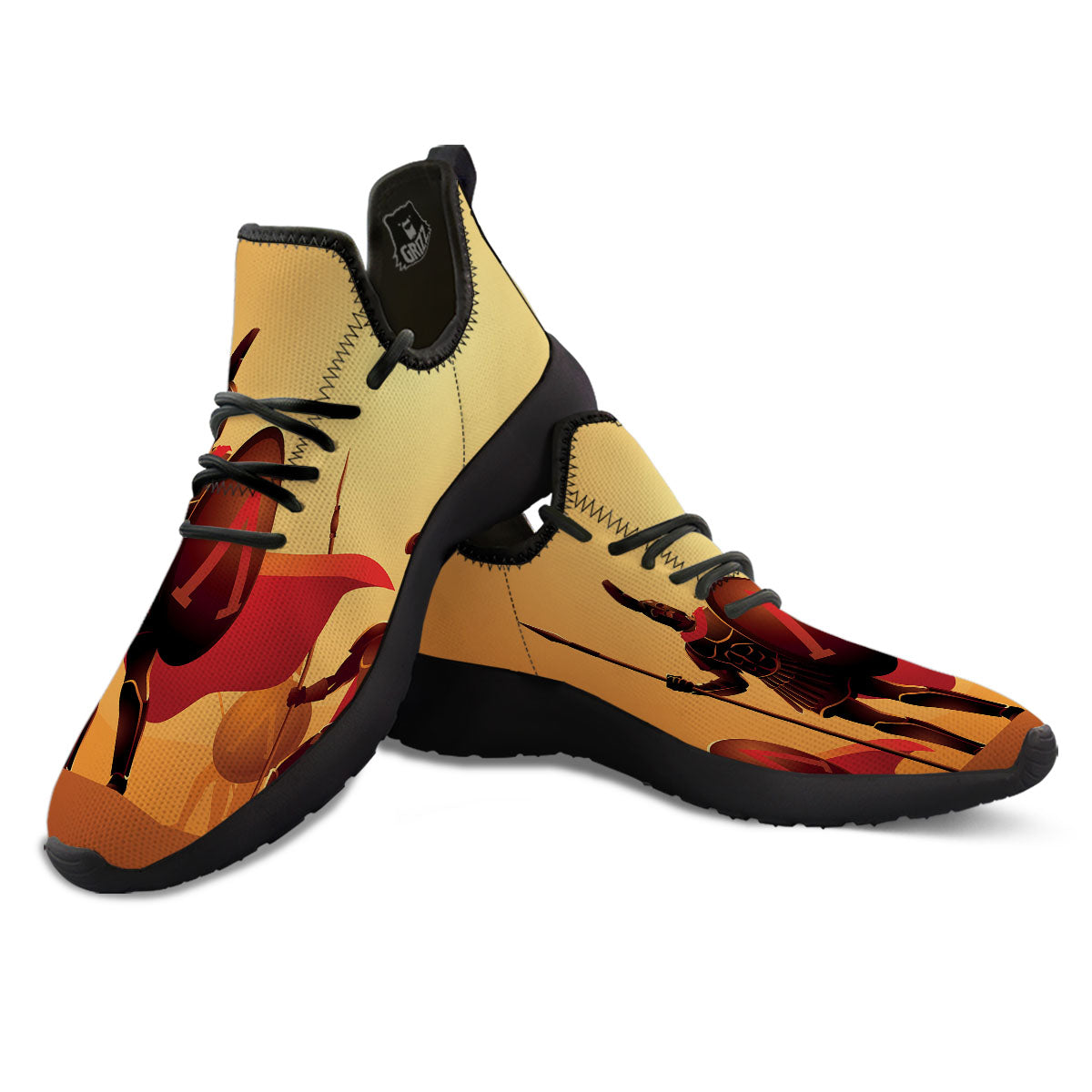 Spartan Ancient Print Black Athletic Shoes-grizzshop