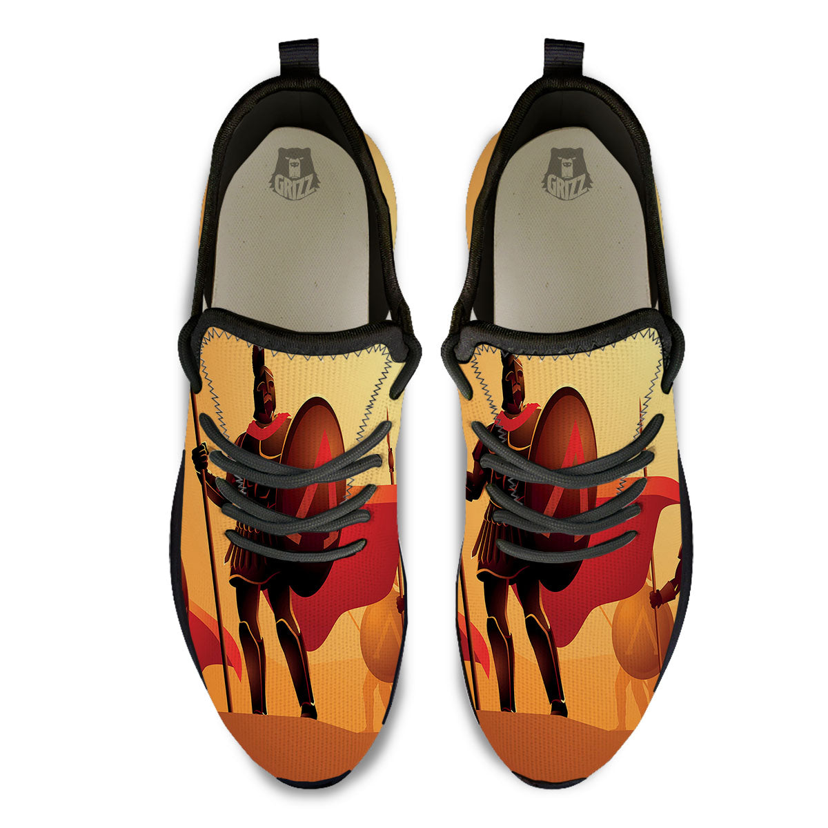 Spartan Ancient Print Black Athletic Shoes-grizzshop