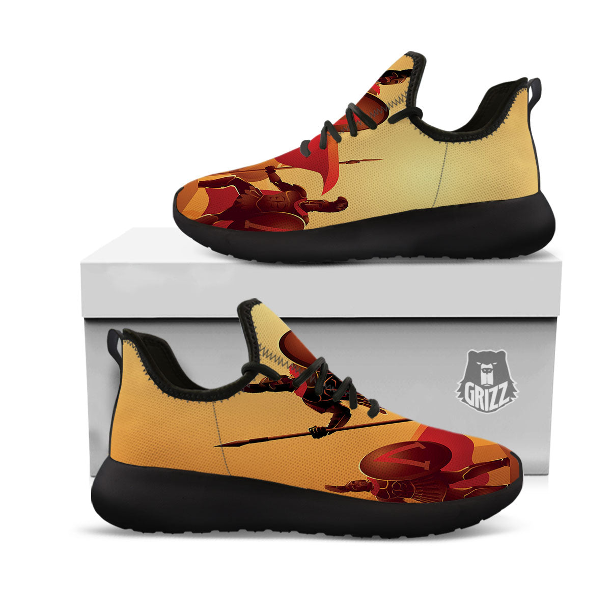 Spartan Ancient Print Black Athletic Shoes-grizzshop