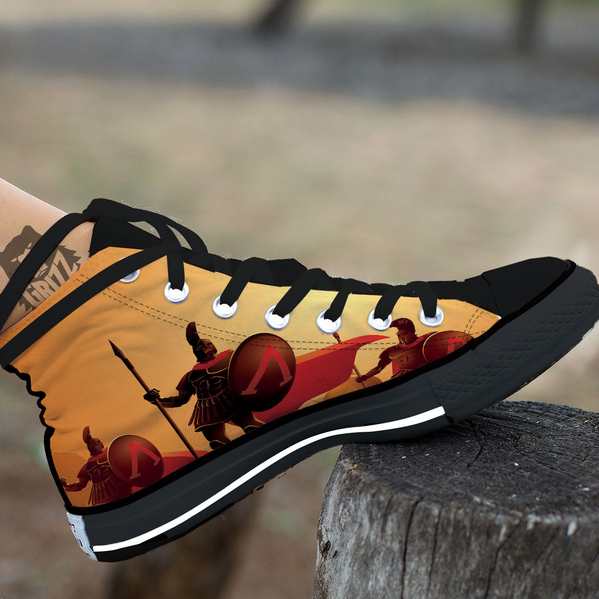 Spartan Ancient Print Black High Top Shoes-grizzshop
